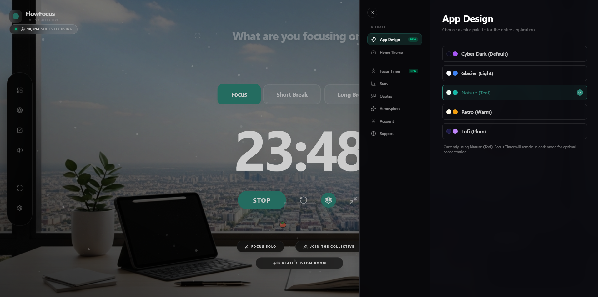 FlowFocus App Design and Color Palette Settings
